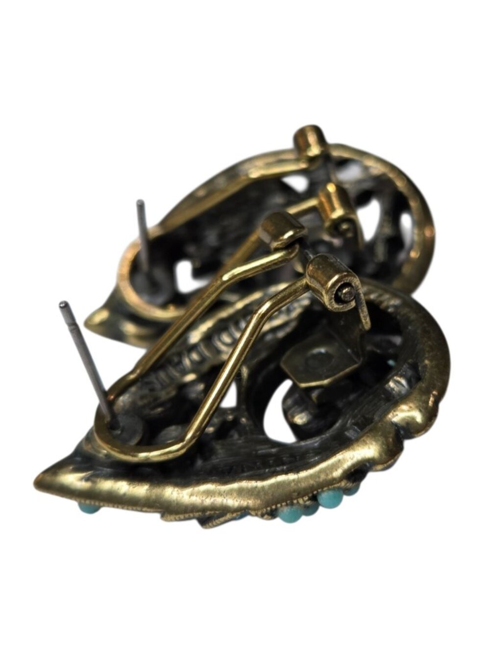 HEIDI DAUS Antique Gold=tone Turquoise Purple Crystal Teardrop Omega Earrings - Picture 3 of 5